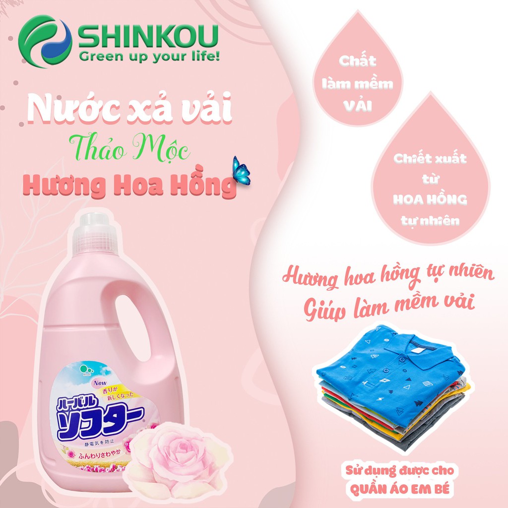 Nước xả vải hương Hoa Hồng SHINKOU (Sản phẩm chất lượng Nhật Bản)-Dùng được cho quần áo em bé, trẻ nhỏ, kháng khuẩn 24h