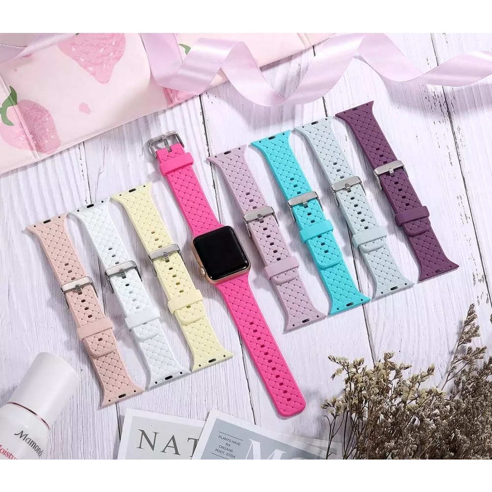 Dây Đeo Đồng Hồ Bằng Silicone Bện Cho Apple Watch Series 7 6 SE 5 4 44mm 40mm 45mm 41mm 42mm38mm