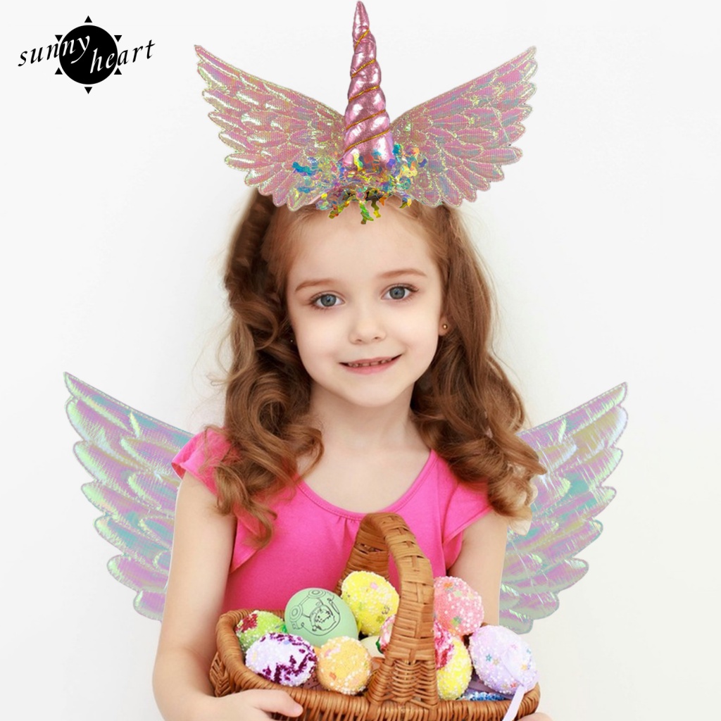 1 Băng Đô Cài Tóc Hình Sừng Kỳ Lân Có Cánh Hóa Trang Halloween