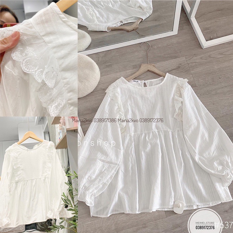 Áo babydoll trắng tiểu thư (ảnh thật/sẵn)