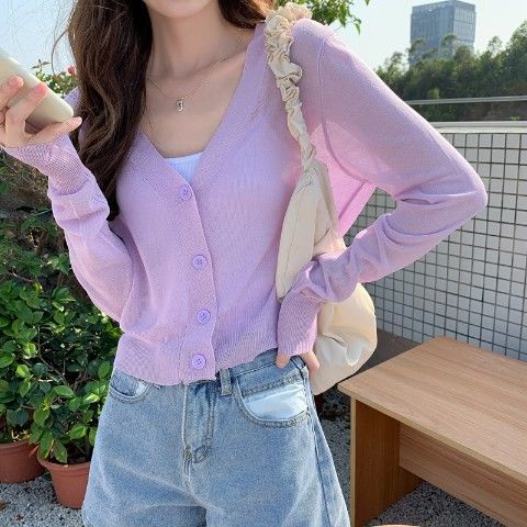 Áo Khoác cardigan Dệt Kim Cổ Chữ V Chống Nắng Thời Trang Mùa Hè Dành Cho Nữ