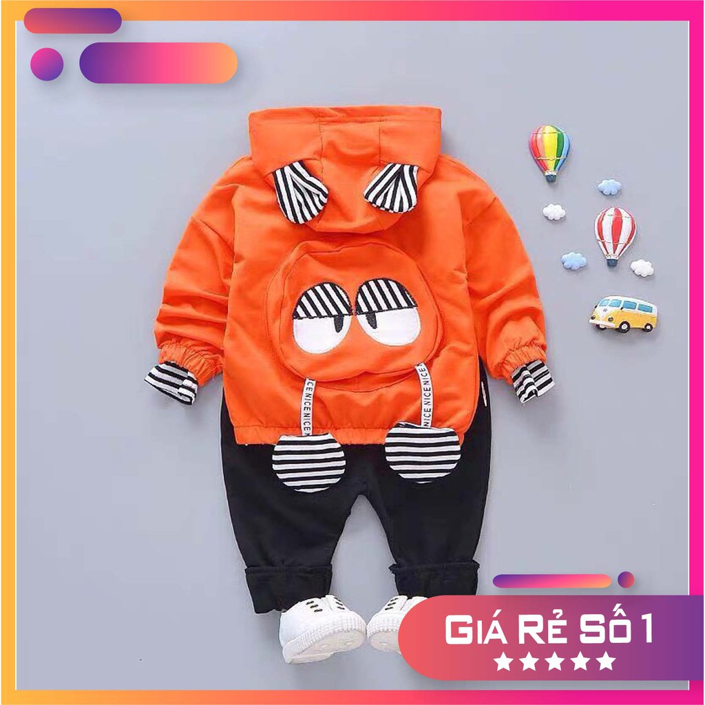Sét bộ quần áo thu đông mũ tai thỏ cute dành cho bé 1-5 tuổi 8-18kg