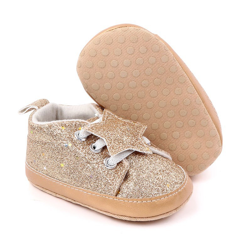 [NHẬP KIDTET hoàn 15% xu đơn 150k] Baby Boys Girls Anti-Slip Sequins Star Print Shoes Sneakers Toddler Soft Soled Shoe