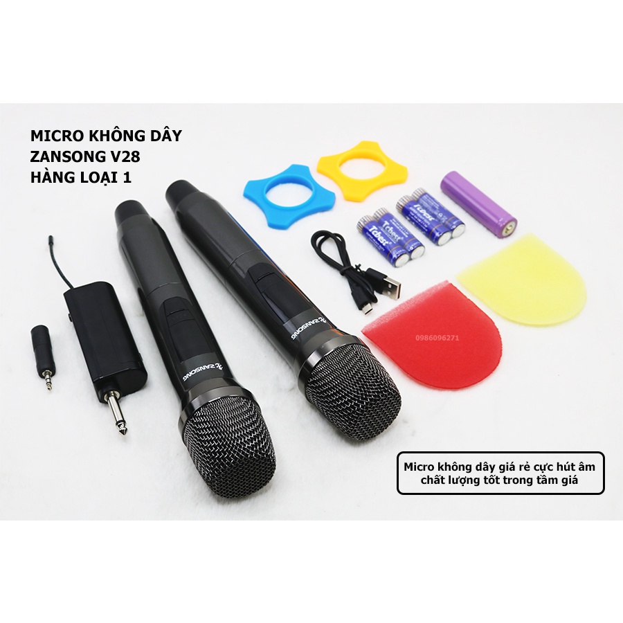 Micro Không Dây Cao Cấp Zansong V28. Bộ 2 Micro V28 Kiểu Dáng Cực Đẹp, Cầm Đầm Tay, Độ Bền Cao. Bảo Hành 12 Tháng