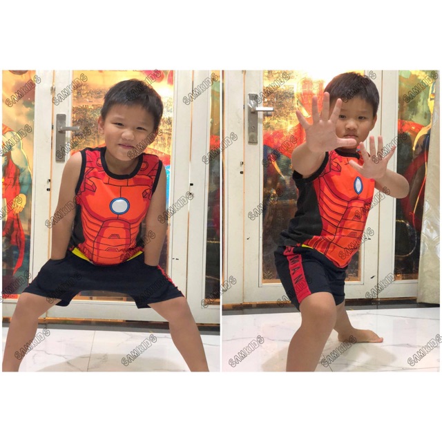 Quần áo bé trai - Bộ sát nách hình người Sắt Iron Man  , chất cotton 100% - Hãng Samkids