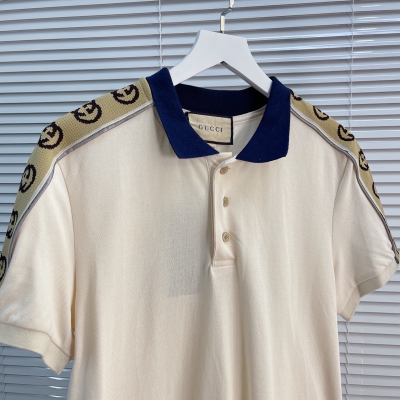 ⚡️ - Áo Polo Gu*CCI Cotton Piquet Polo With Interlocking G stripe Cream, Áo polo GC 3M cao cấp