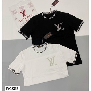 Áo phông nam bo chữ đính đá logo lv
