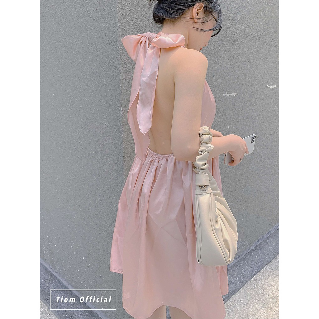 𝑨𝒅𝒐𝒓𝒆 𝑫𝒓𝒆𝒔𝒔 (Đầm satin hồng cột nơ cổ hở lưng quyến rũ) | BigBuy360 - bigbuy360.vn