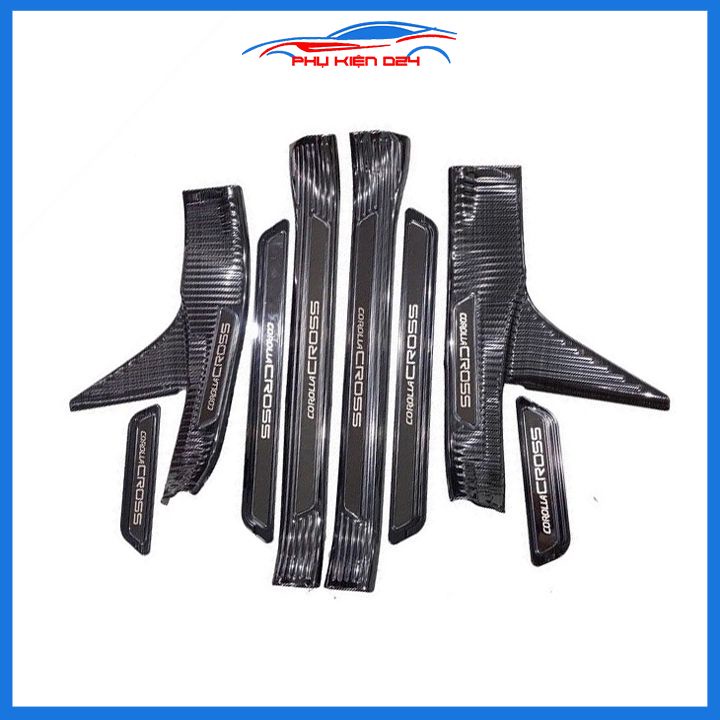 Bộ ốp bậc cửa trong ngoài nẹp bước chân Corolla Cross 2020 vân Titan chống trầy trang trí xe
