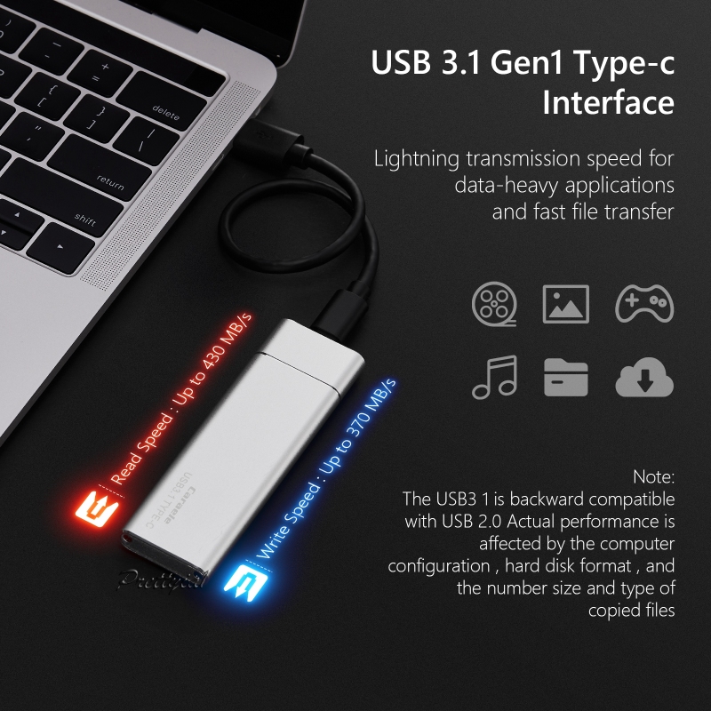 [PRETTYIA1]Portable SSD USB3.1 SSD Data Transfer Solid State Drive for Phone PC