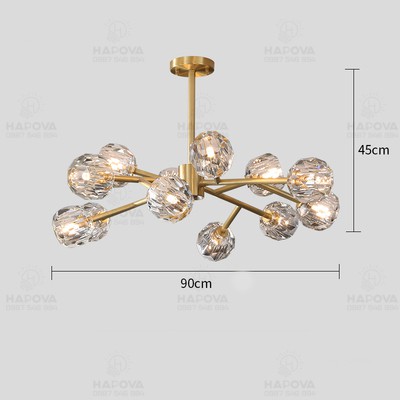 Đèn trần phòng khách, đèn treo trần HAPOVA ROCKY 0087 + Kèm 15 Bóng G9