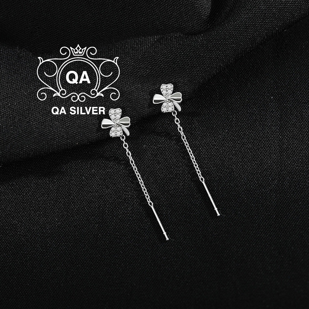 Khuyên tai bạc 925 cỏ bốn lá đính đá dáng dài bông nữ S925 CLOVER LEAF QA SILVER Earrings EA220706