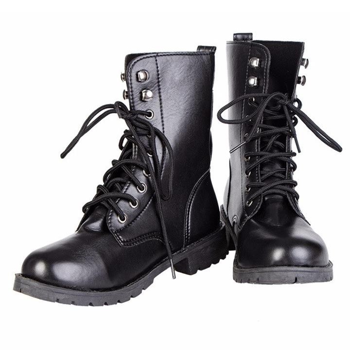 [SÀNH ĐIỆU] Giày boot unisex nam nữ combat da trơn S061 buộc dây, ống cao, cá tính, phong cách lính | BigBuy360 - bigbuy360.vn