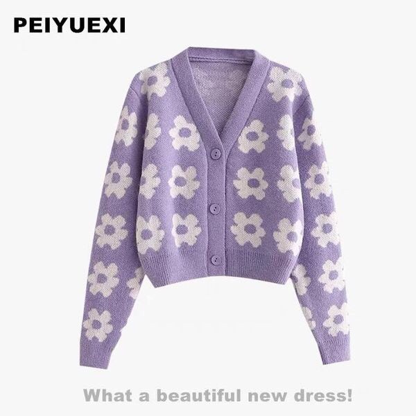 Áo Len Khoác Cardigan Hai Màu Tím Vàng Xinh Xắn