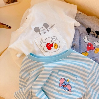 Áo thun mùa hè tay ngắn vải cotton kẻ sọc hình chuột dễ phối đồ cho trẻ em