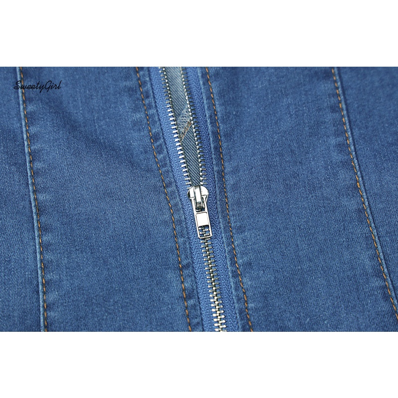 Đầm Denim Cổ Chữ V Hở Lưng Có Khóa Kéo Phía Sau Dành Cho Nữ 2022