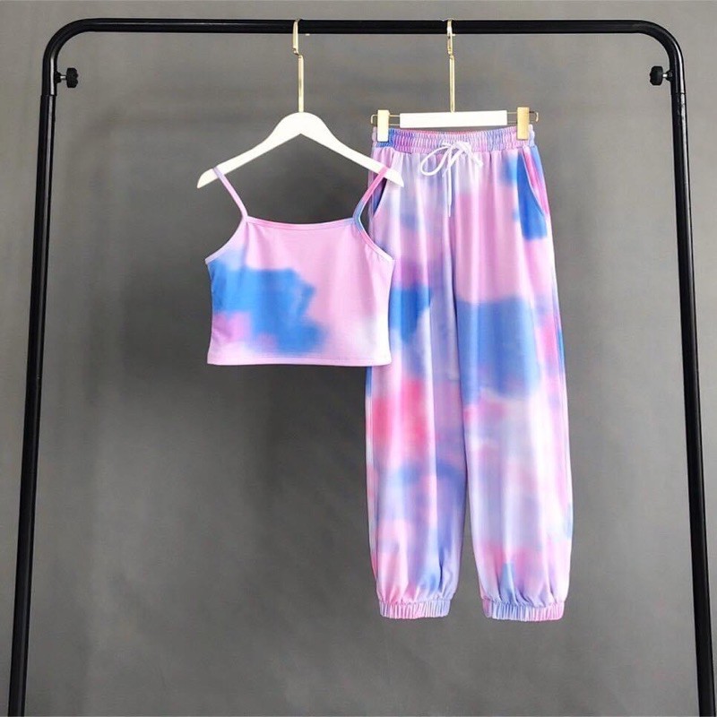 Set Áo CropTop Hai Dây-Jogger Pant Loang Màu Ảnh Thật