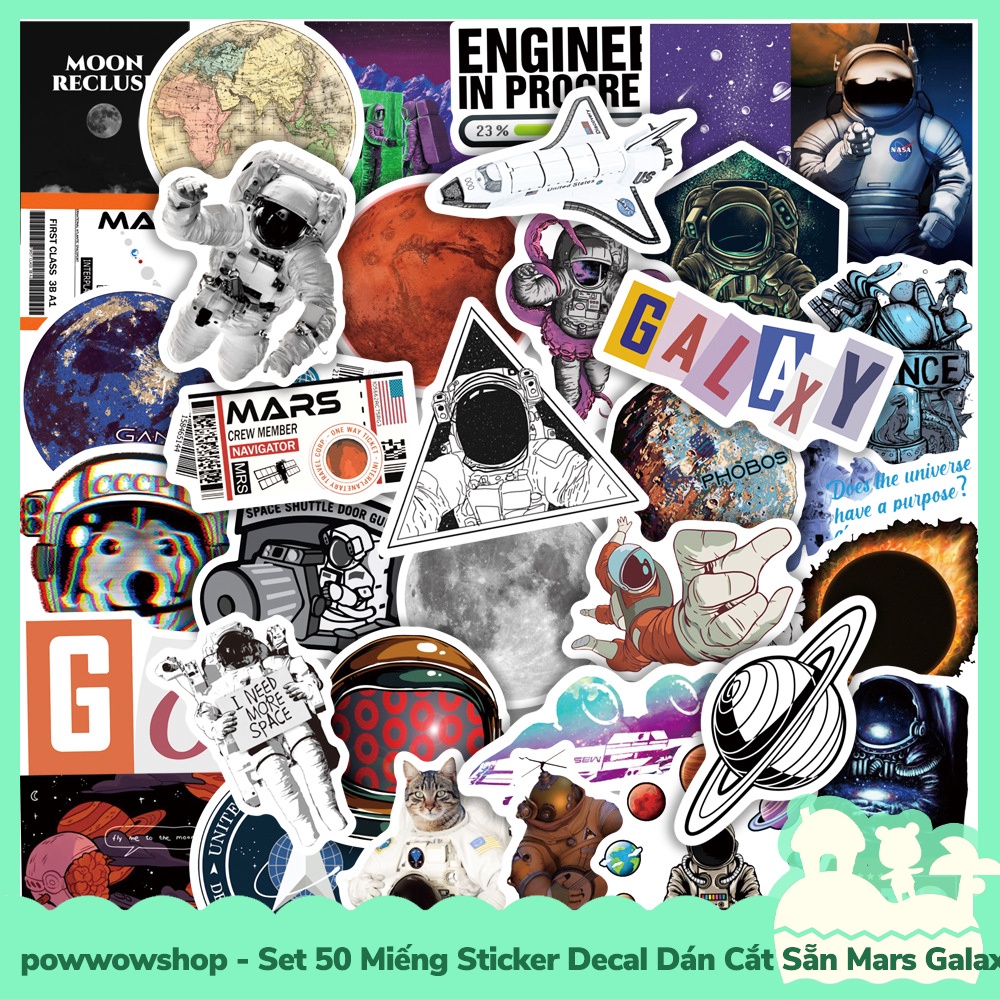 [Sẵn VN - Hỏa Tốc] Set 50 Miếng Sticker Decal Cắt Sẵn DIY Dán Trang Trí Vật Dụng Mẫu Mars Galaxy Engineer