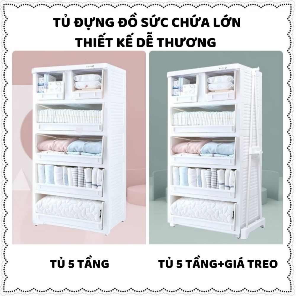 Tủ quần áo nhựa cho bé Zozon , tủ nhựa để đồ dùng, bỉm sữa cho trẻ em 5 tầng 6 ngăn có thanh treo sắt cao cấp