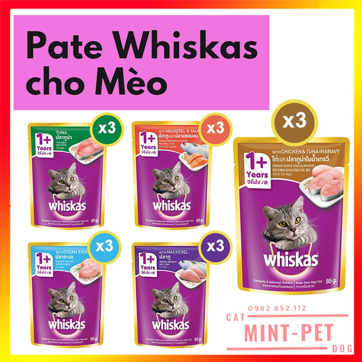 Combo 15 Gói Pate Whiskas 80g - 3 Mùi Vị Cho Mèo