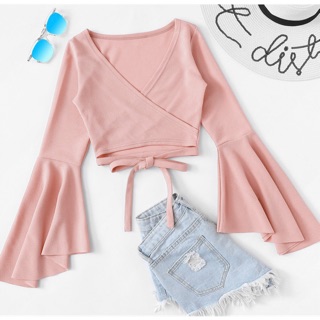 Áo croptop tay loe vạt chéo thắt nơ - by SugarGalz