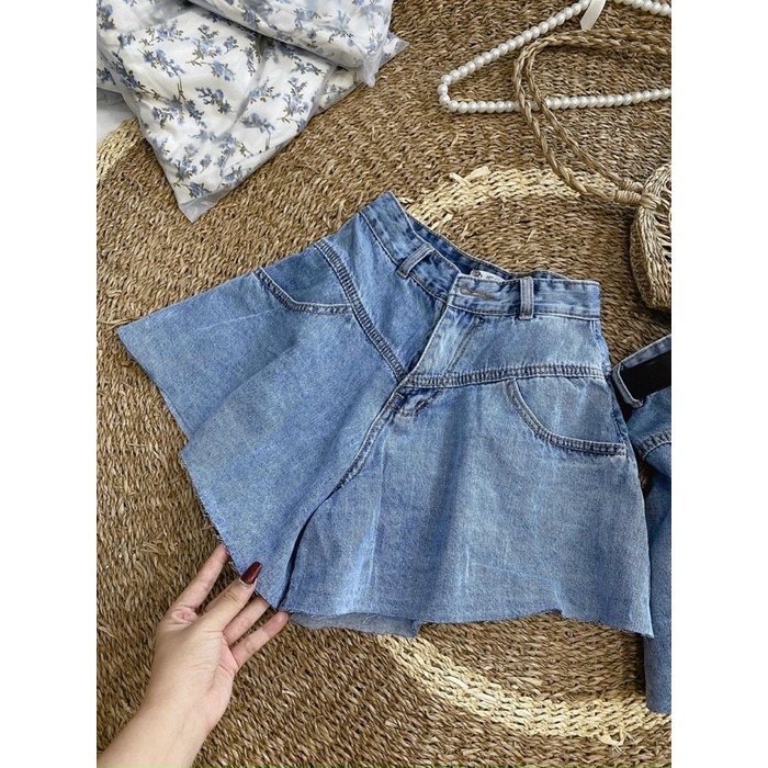 Quần shorts jean lưng cao ống xòe rộng cực xinh , chất jean dày dặn