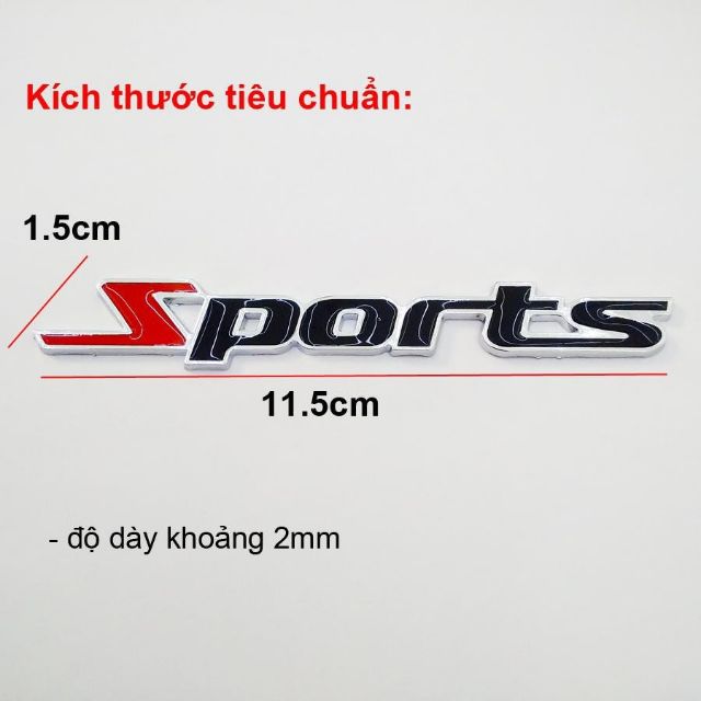 Logo 3D tem chữ nổi SPORTS kim loại trang trí ô tô xe máy