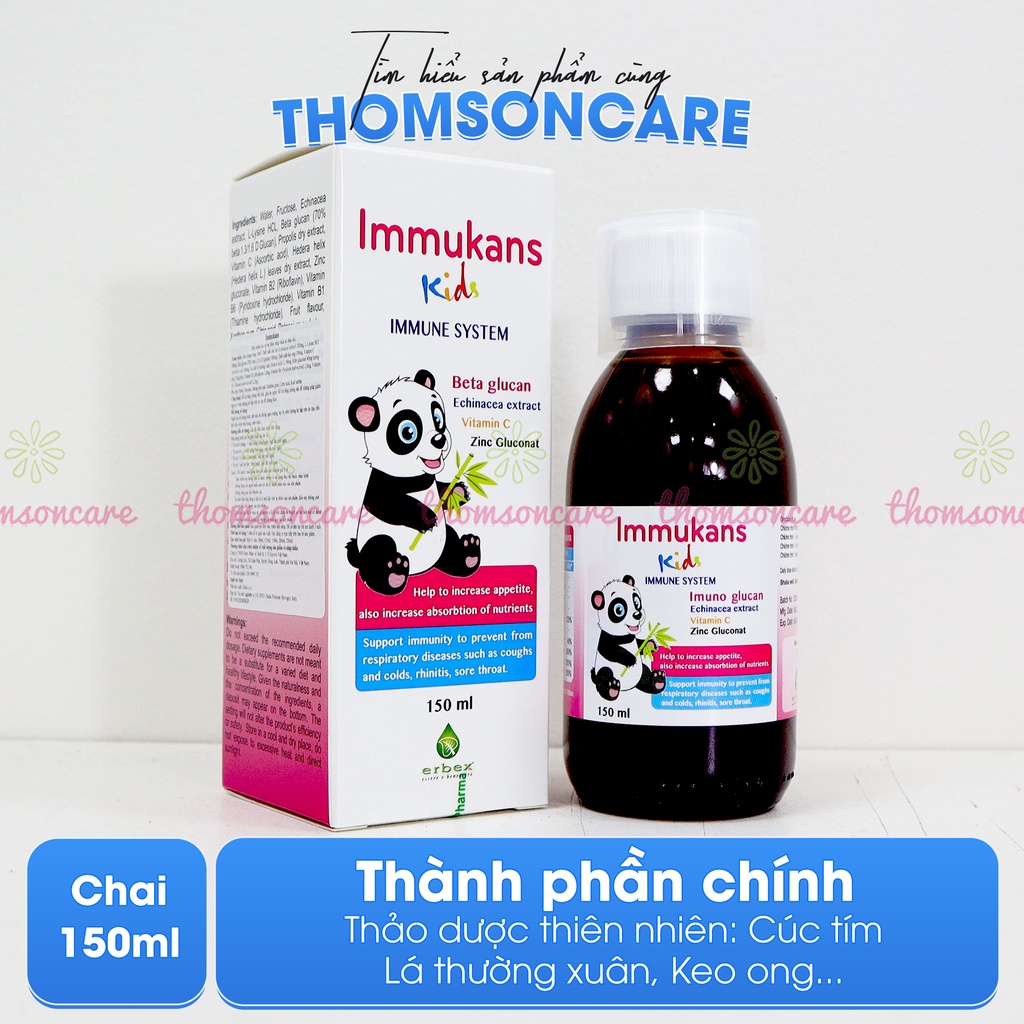 Siro tăng sức đề kháng và ăn ngon Immukans Kids - từ keo ong có thêm vitamin C cho bé từ Ý - Chai 150ml