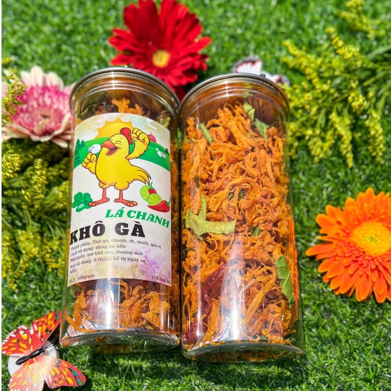 300g🔥Khô gà lá chanh Loại ngon, không pha bột, nguyên chất 100%, ăn vặt an giang, ăn vặt long xuyên