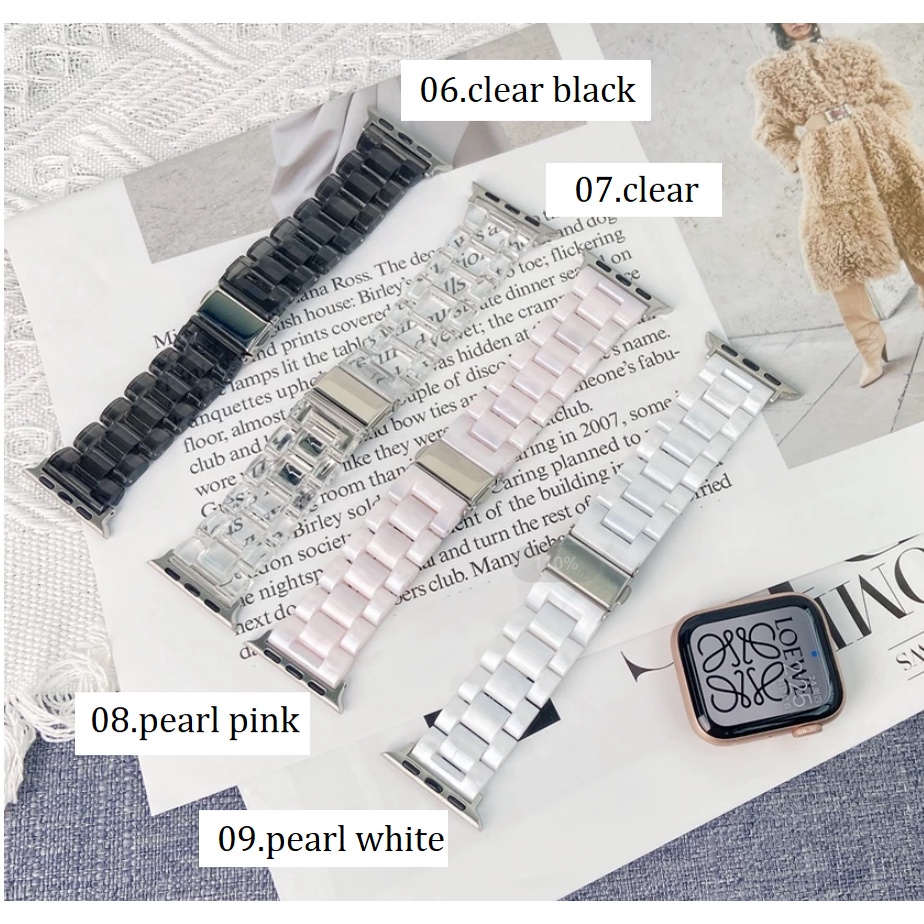 Dây Đeo Thay Thế Bằng Nhựa Acrylic Màu Macaron 45mm38mm42mm44mm 40mm 41mm Cho iWatch 7 SE 6 5 4 3 2