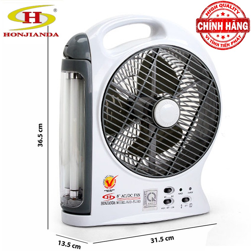 [Mã ELFLASH3 hoàn 10K xu đơn 20K] Quạt Sạc và Đèn Sạc Dự Phòng Honjianda HJD-FL103 nguồn AC/DC - Loại 1 bình sạc