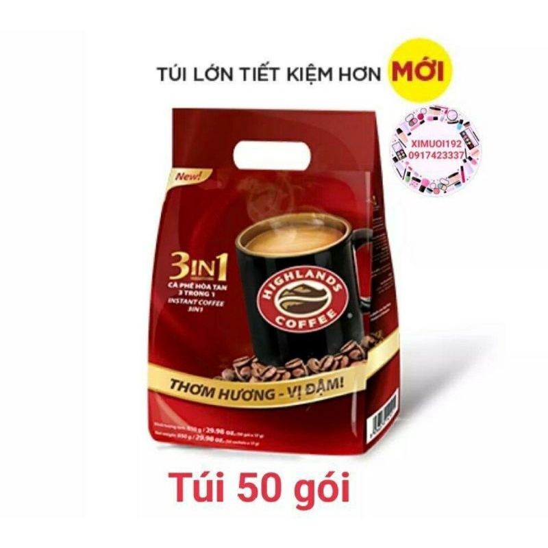 Cà phê hòa tan Highlands Coffee 3in1 bịch 50 gói x 17g