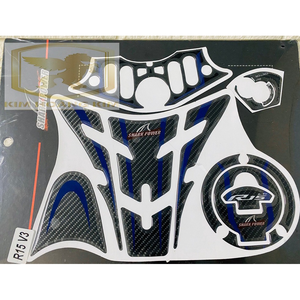 Tem Decal dán thùng xăng+ổ khóa+ghi đông xe moto R15 màu Xanh