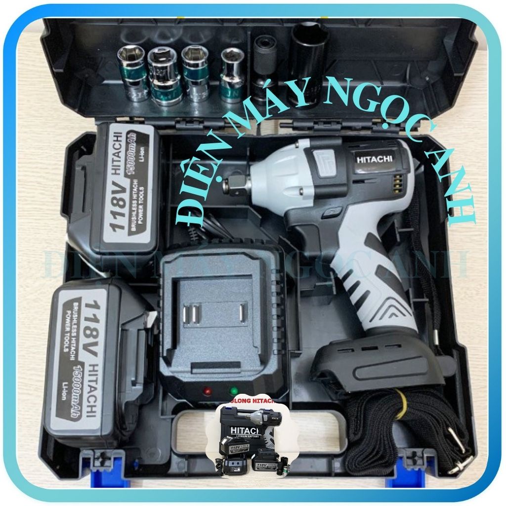 Máy siết bulong pin bắn vặn bắt siết bu lông total không chổi than chính hãng HITACH 118V 100% đồng- 2 Pin Chuẩn 10 Cell