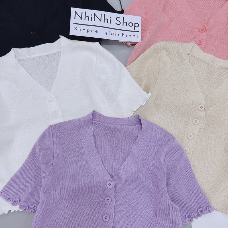 Áo len croptop cổ V cài cúc ngắn tay, Áo kiểu dáng ngắn cổ tim AL5114 - NhiNhi Shop