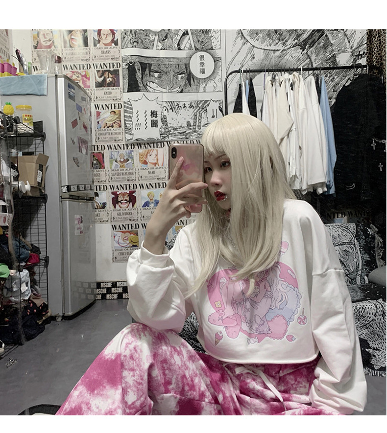 Áo tay dài dạng ngắn in họa tiết đáng yêu phong cách Hàn Quốc cho nữ