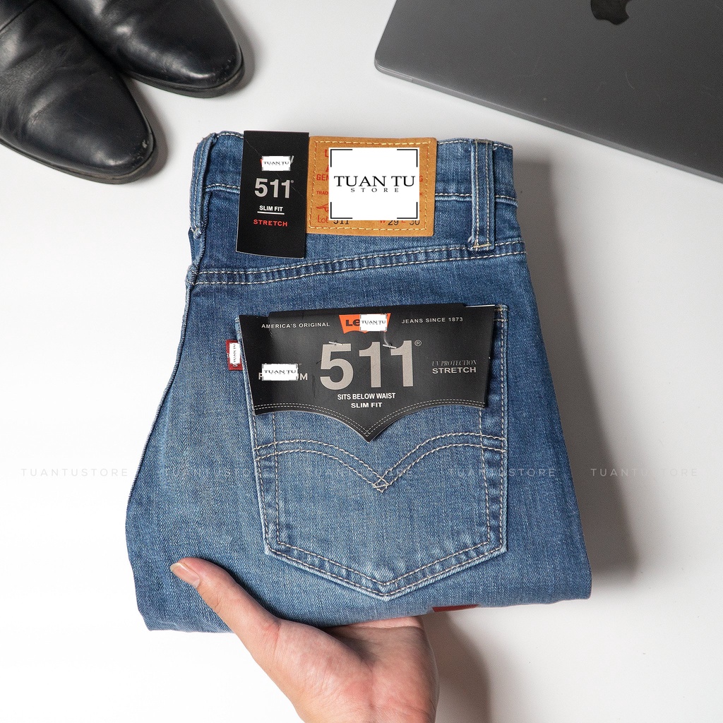 Quần Jean nam xanh nhạt Lv 511 cambodia (Form ống đứng Slimstrecth ,ống quần 17cm đến 19m,chất vải co dãn) t04