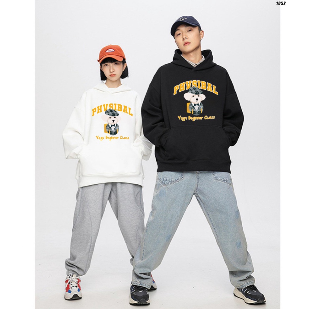 Áo khoác hoodie unisex HY KOREA Cún Physibal 1052 Vải Nỉ Bông