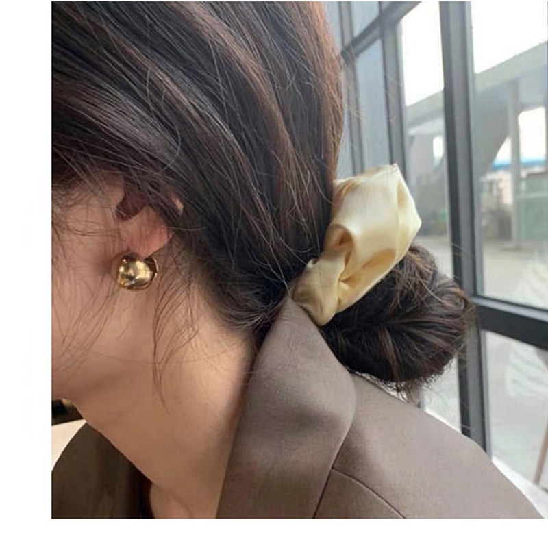 KMHO cột thun ins fashion Dây buộc tóc vải lụa Satin đính ngọc trai thời trang cho nữ cột tóc phụ kiện tóc trang sức hàn quốc