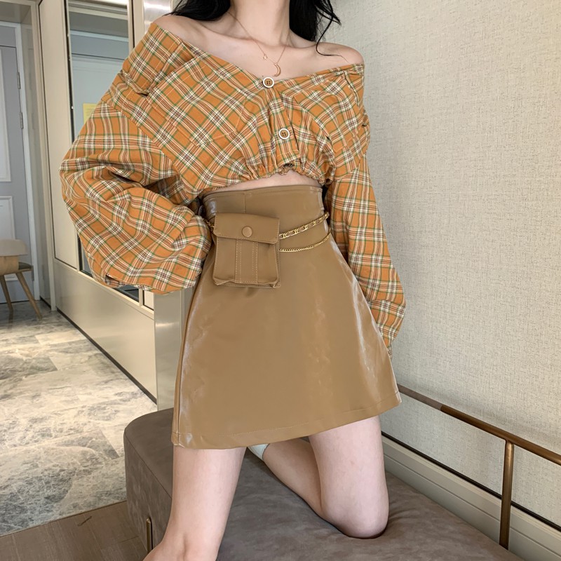 (SẴN ĐEN) CHÂN VÁY DA LƯNG CAO NỮ ULZZANG (TẶNG KÈM TÚI ĐEO LƯNG) | BigBuy360 - bigbuy360.vn