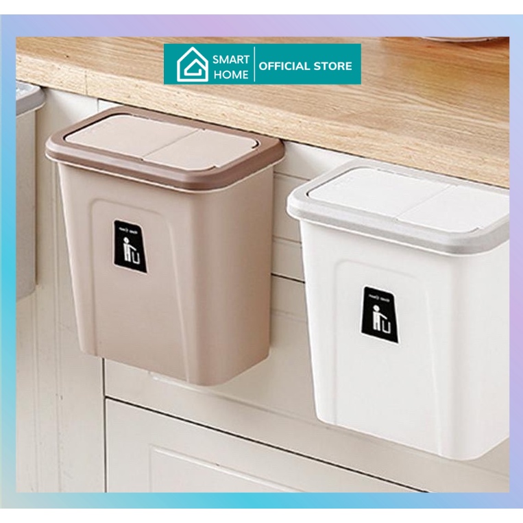 Thùng đựng rác treo cánh cửa tủ bếp có nắp đậy chôngs mùi hôi- trượt thông minh- nhựa an toàn hàng loại đẹp
