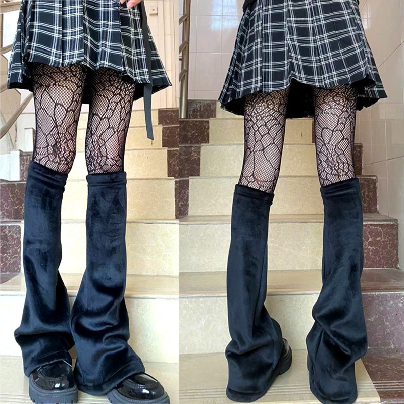 Đôi vớ ống loe dài qua gối màu đen phong cách gothic thời trang cho nữ