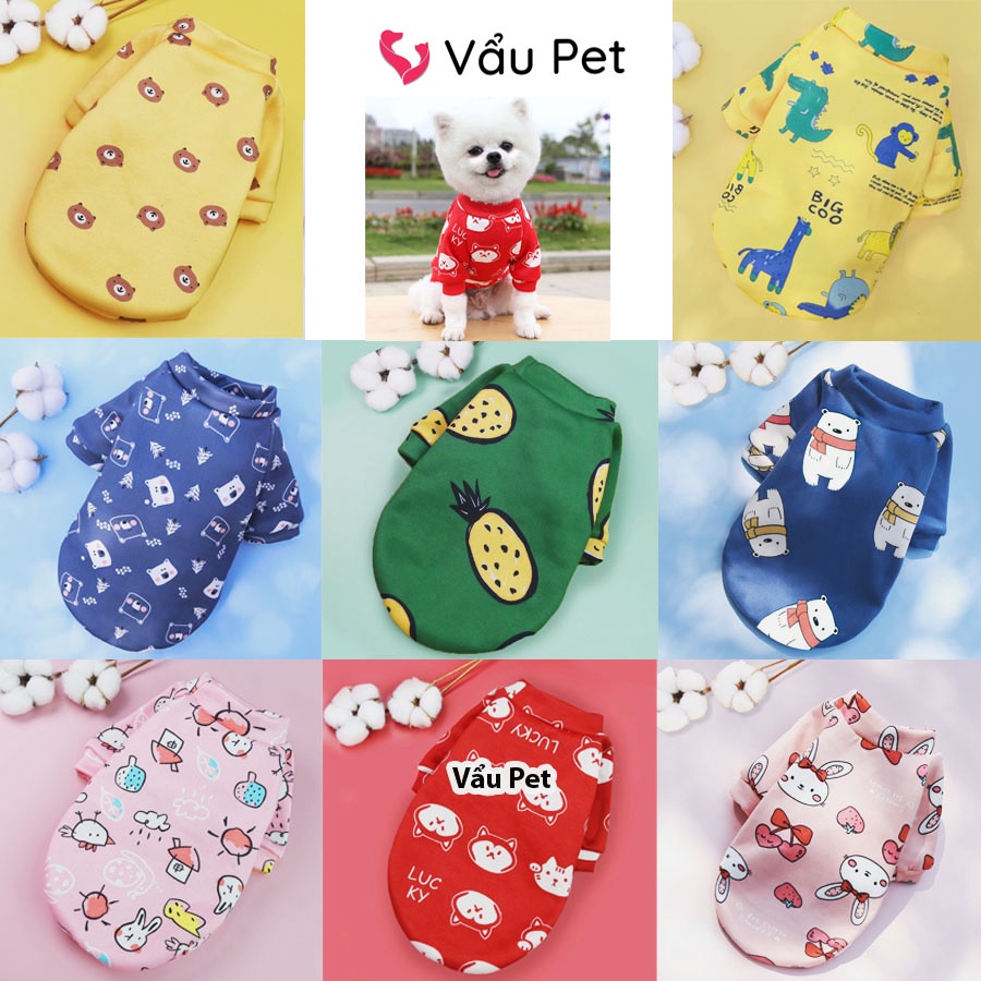 Áo cho chó mèo Nỉ họa tiết ngộ nghĩnh mùa đông - Quần áo cho chó poodle, con, lớn, mèo, thú cưng Vẩu Pet Shop