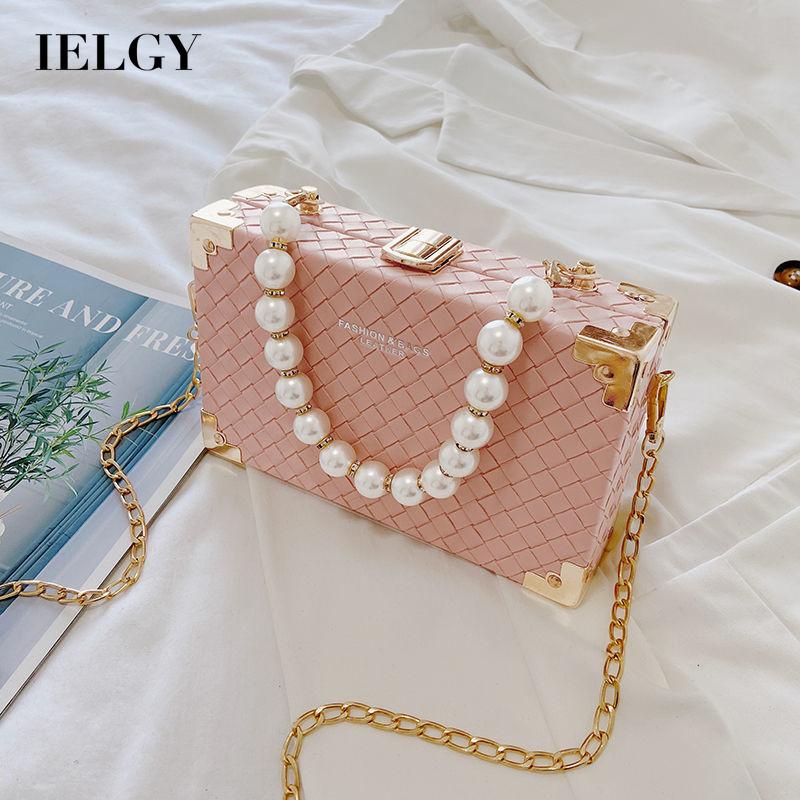 Túi Đeo Chéo Hình Vuông Cỡ Nhỏ Đính Ngọc Trai Phối Dây Xích Thời Trang Sang Trọng Cho Nữ