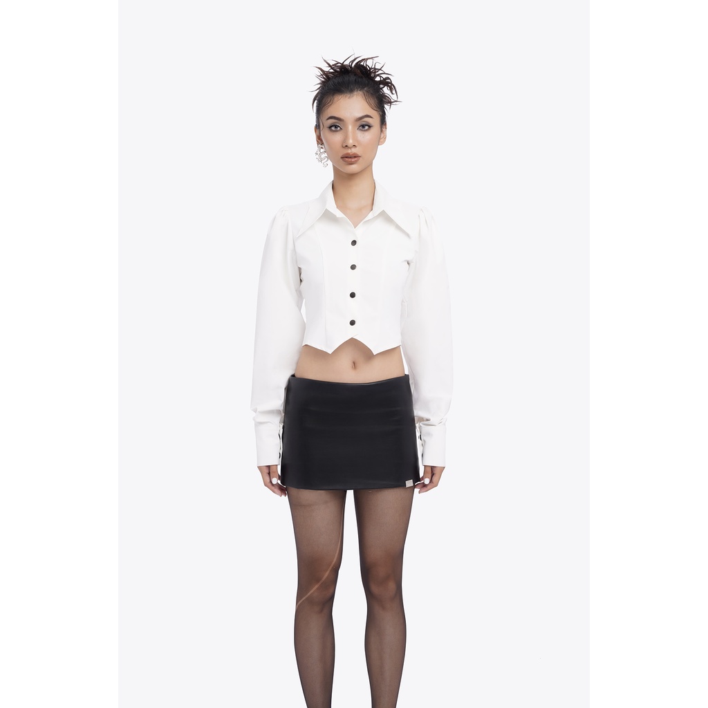Áo Sơ Mi Croptop Tay Dài Vạt Nhọn 2 Bên Nữ Chất Liệu Dày Dặn 2AM