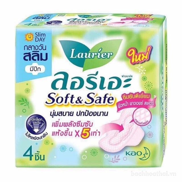 Laurier soft &amp; safe băng vệ sinh siêu thâm hút, chống tràn Thái Lan