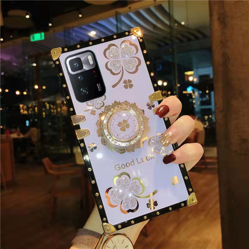 Ốp Điện Thoại Hình Vuông Đính Kim Tuyến Kèm Móc Xỏ Ngón Cho xiaomi redmi note 12 pro note11 11t 10t 10s Giá Đỡ