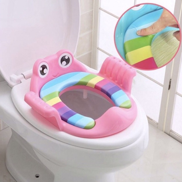 Bệ lót thu nhỏ bồn cầu có tay vịn hình ếch bằng nhựa ABS cao cấp có đệm lót cho trẻ - TiNa’s House