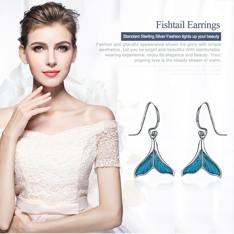 Bông Tai Bamoer Bằng Bạc Kiểu Dáng Đuôi Nàng Tiên Cá Thời Trang