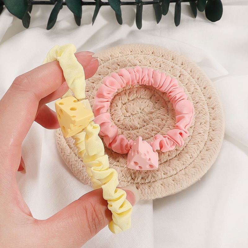 Dây Buộc Tóc Co Giãn Hình Phô Mai Hồng Macaron Dễ Thương Cho Bé Gái
